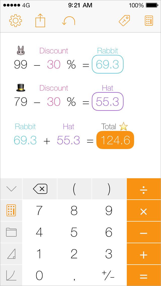 Tydlig iPhone screenshot, calculating discount