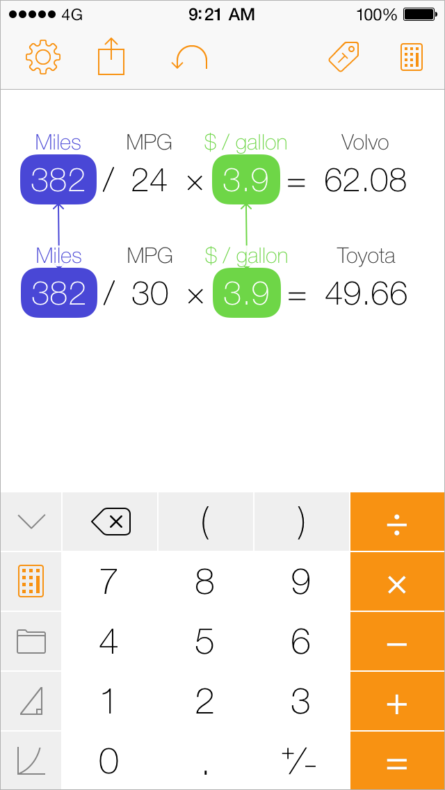 Tydlig iPhone screenshot, calculating gas